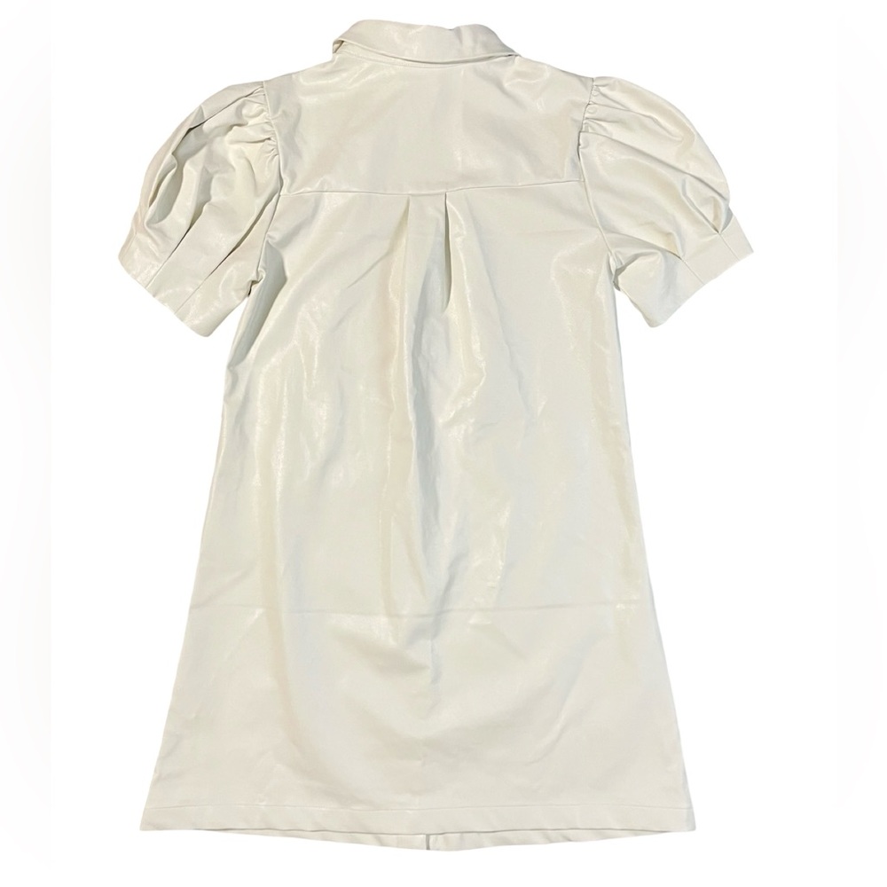 Aureum Ivory Faux Leather Puff Sleeves Mini Dress Size Small - Picture 6 of 6